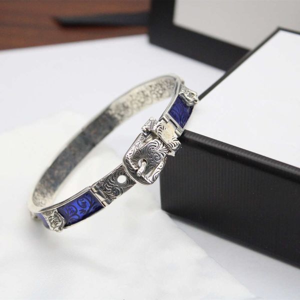 Beste Mode Blau Domineering Tiger Kopf Armband Muster Emaille High Stree Versilbert Vintage Armband Versorgung NRJ