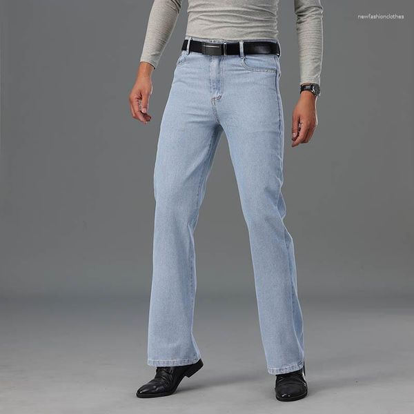 Jeans masculinos verão luz azul queimado boot corte perna masculino designer clássico denim