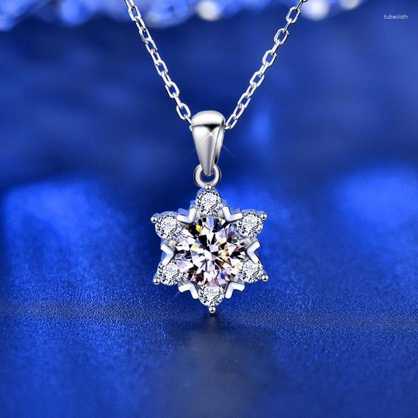 Catene MYJ 1.0CT D Colore VVS1 Genuino Moissanite Lab Diamante Fiocco di neve Collana con pendente in argento sterling per le donne Ragazze Gioielli per feste