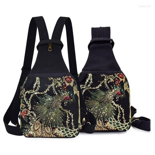 Mochilas escolares moda vintage bordado pequenas mochilas de compras femininas! Mochila multiuso National PrintsTop Lady Canvas Backruck