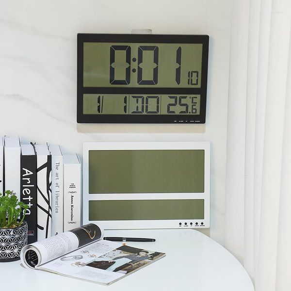 Wanduhren Große LCD-Digitaluhr 12/24H Temperatur Datum Woche Anzeige Schreibtisch Elektronischer Tisch Stiller Alarm für Home Office Dekor