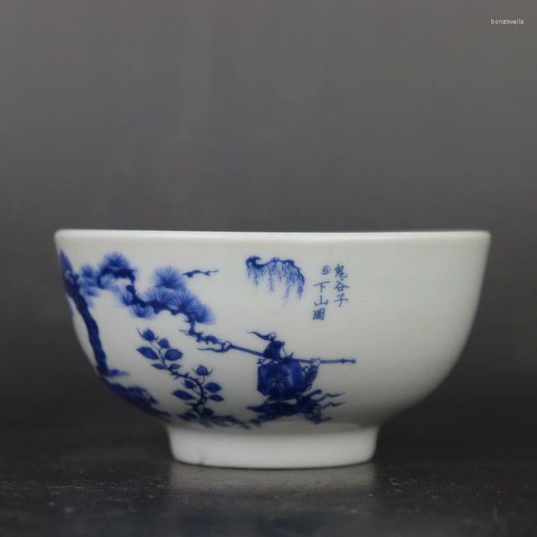 Dekoratif Figürinler Çin mavisi ve beyaz porselen Qing Qianlong Guiguzi Karakter Kasesi 4.1 inç