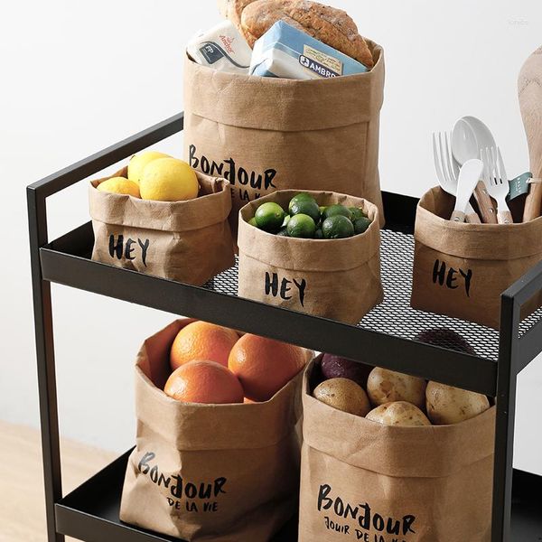 Portaoggetti da cucina Carta Kraft Desktop Creativo Ins Vento Impermeabile a prova di olio Borsa per frigorifero Accessori Scaffale per organizer