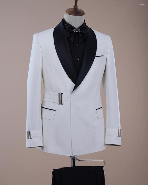 Ternos masculinos sob medida 2 peças calças blazer com cinto puro preto lapela casamento formal trabalho wear nó feito sob encomenda mais tamanho