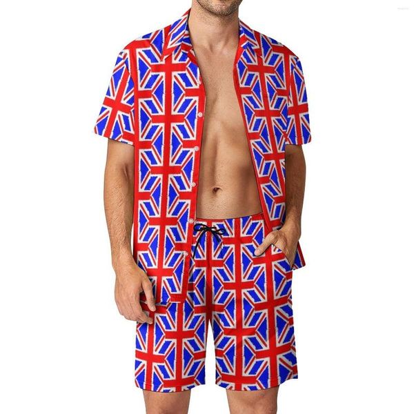 Tracksuits masculinos bandeira britânica homens define bandeiras abstratas camisa casual conjunto havaí praia shorts verão design terno 2 peças roupas 2xl 3xl