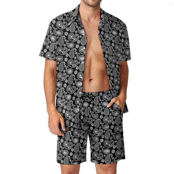 Männer Trainingsanzüge Paisley Print Fitness Outdoor Männer Sets Schwarz Und Weiß Casual Shirt Set Sommer Design Shorts Zwei-stück lustige Anzug Plus Größe