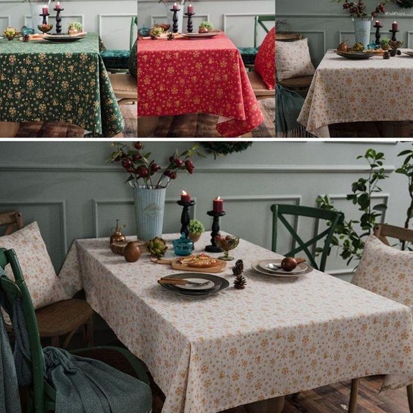 Toalha de mesa Toalha de mesa de Natal Verde Vermelho Retangular Sinos de Vento Impressos para Decoração de Festa de Natal Acessório de Jantar