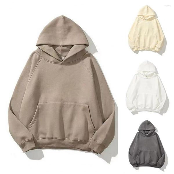 Erkek Hoodies Yumuşak Erkekler Hoodie çift katmanlı büyük cepler ile sonbahar için gevşek kazaklar kış sokak kıyafeti moda katı