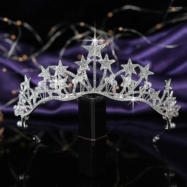 Haarspangen Krone HADIYANA Sternform Romantik Frauen Hochzeit Braut Zubehör Prinzessin Strass Tiara Schmuck BCY8904 Geschenke