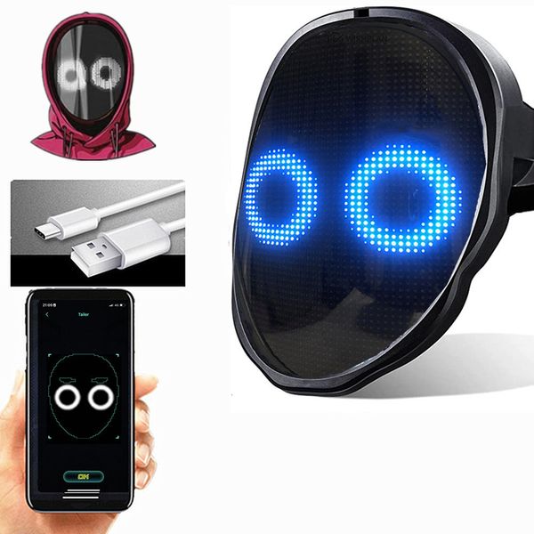 Máscaras de festa Bluetooth LED acende máscara de festa Halloween Natal Diy Edição de imagem Animação Texto Love Prank Concert Robot Face LED Máscara 230905