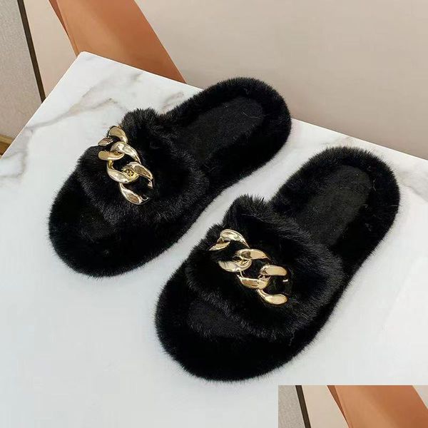 Pantofole da donna in pelliccia estate scivoli pelosi femminili soffici scarpe da interno donna Bling Fuzzy Slide House Slider consegna all'ingrosso Drop Acce Dh28K