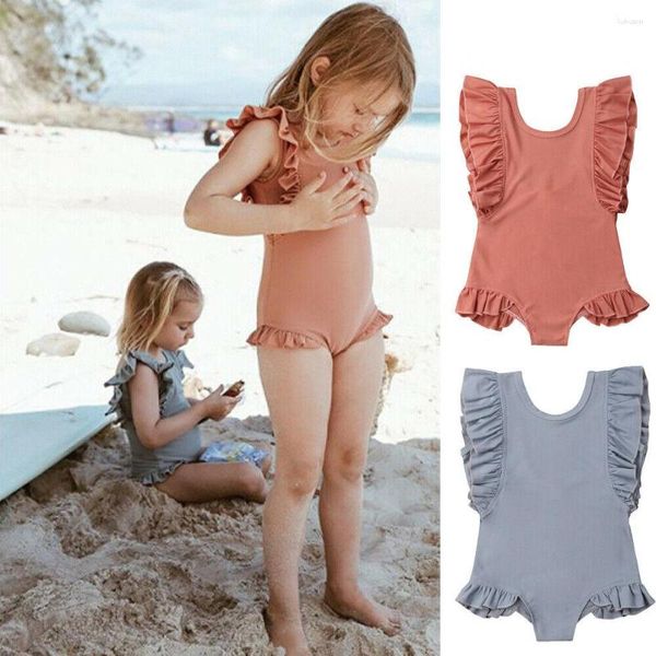 Kleidungssets Urlaub Beachwear Kleinkind Kinder Baby Mädchen Kleidung Solide Puffärmel Bademode Badeanzug Badeanzug Badeanzug