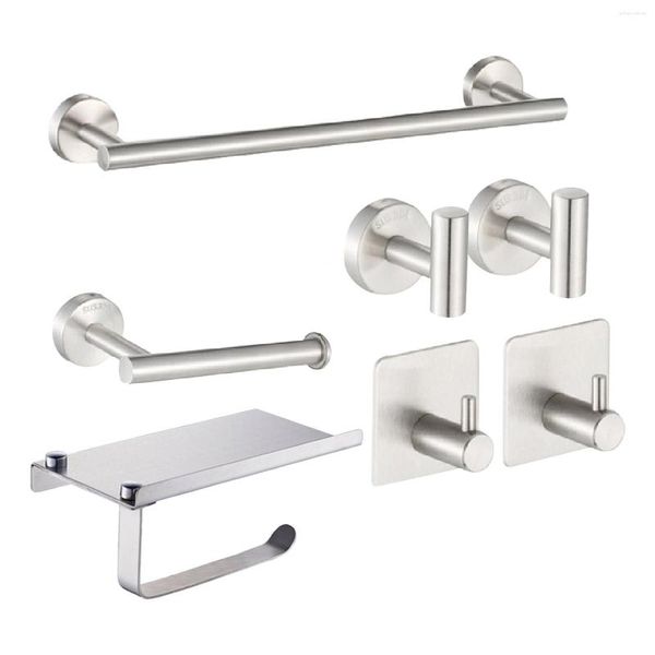Set di accessori per il bagno 7 pezzi Hardware per il bagno Portasciugamani Porta carta igienica 4 ganci Rack di perforazione a parete