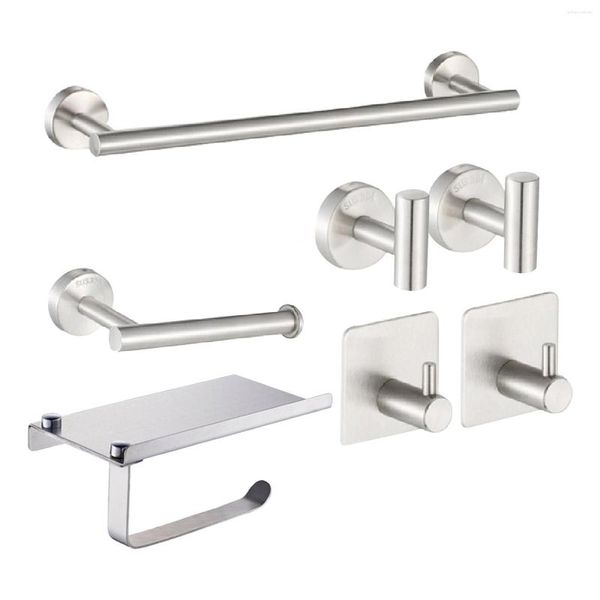 Conjunto acessório de banho 7pcs banheiro hardware barra de toalha suporte de papel higiênico 4 ganchos montado na parede rack de perfuração