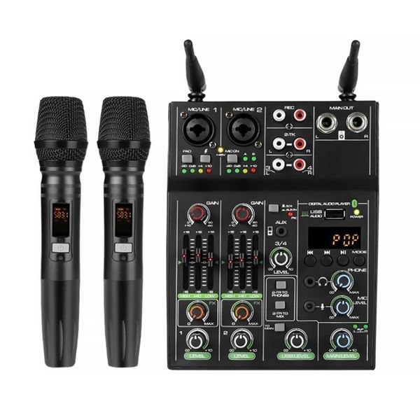 Microfones Konsol Mixer Audio 4 Saluran Satu para Dua Mikrofon Nirkabel Bluetooth K Song Karaokê UF4 M BT UHF Perekam Langsung Baru 230905
