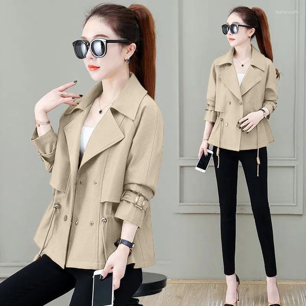 Trench da donna 2023 corto per donna Vintage doppio petto giacca a vento stile coreano cappotto lungo allentato casual streetwear X60