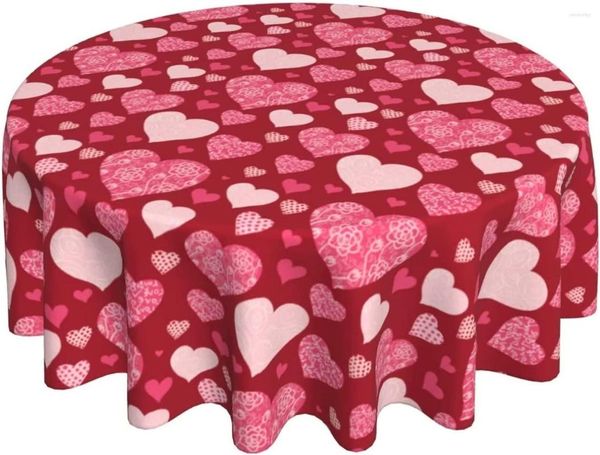 Tischdecke, Valentinstag, rund, 152,4 cm, Liebesherz, wasserabweisend, waschbar, Polyesterbezug für Party-Dekoration