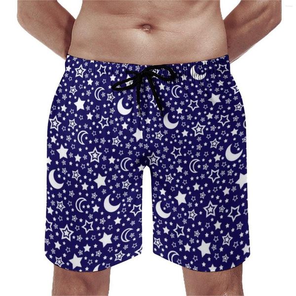 Pantaloncini da uomo Luna e stelle Board Men Cartoon Night Sky Pantaloni corti in vita elastici di qualità Taglie forti