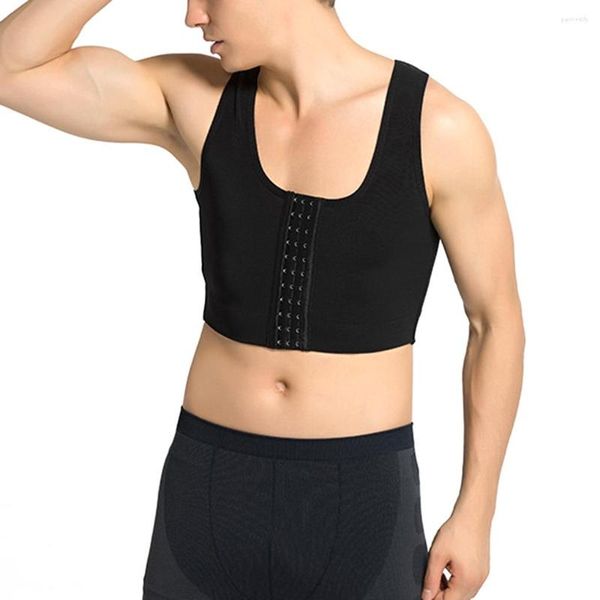 Modeladores de corpo masculino 2/3 homem emagrecimento colete suporte traseiro peito esportes campo shapewear preto m