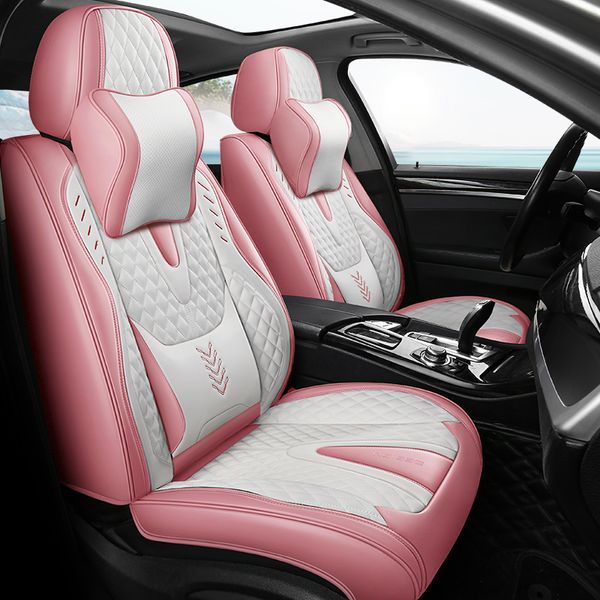 Capa de assento de carro especial bordada Nappa de luxo para Toyota Hyundai Kia BMW PU Couro Auto Tamanho Universal Capas de automóvel à prova d'água branco / vermelho