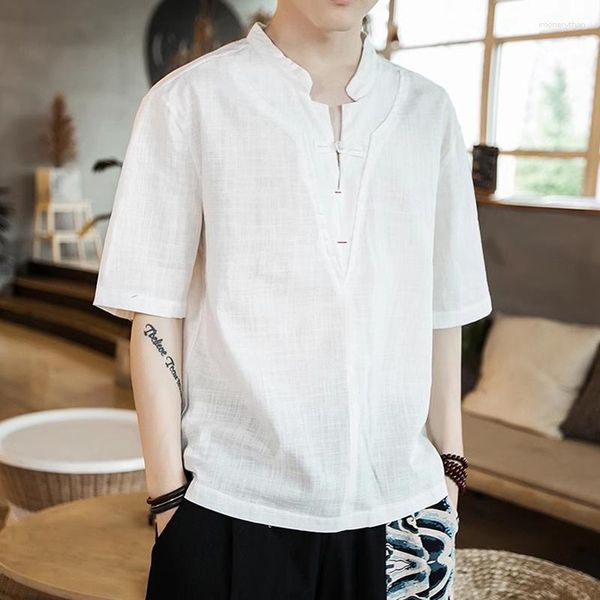 Мужские рубашки мужская хлопковое белье негабаритное рубашка летнее китайское стиль с коротки