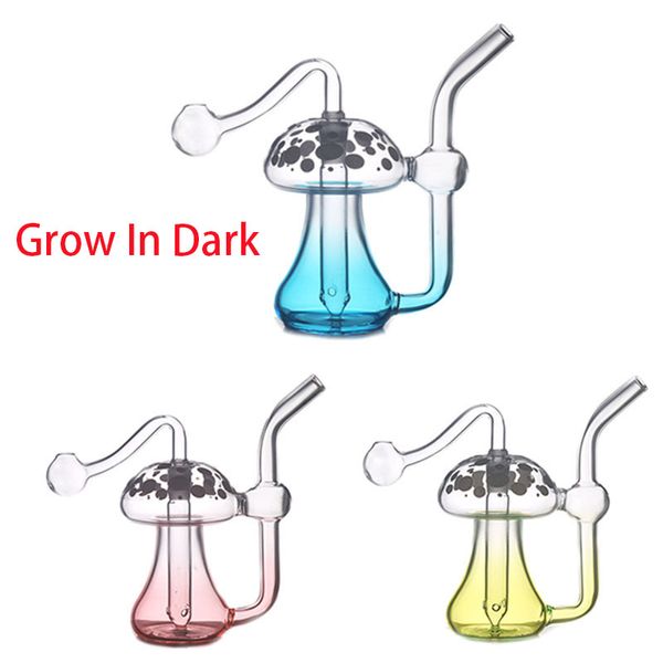 Hookahs Glow in the Dark Beaker Bong Forma de Cogumelo Mini Luminous Glass Dab Rig Hookahs Tubulação de Água Bongs 10mm Glass Oil Banger