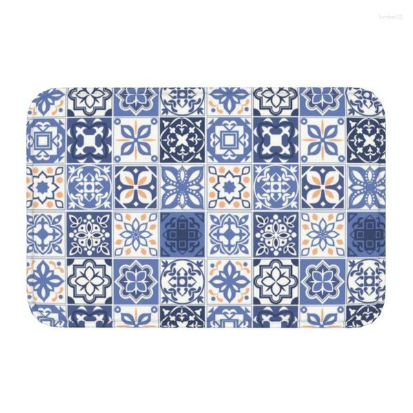 Carpets Benutzerdefinierte blaue portugiesische Fliesen-Fußmatte, rutschfeste Willkommens-Küchenboden-Fußmatten, portugiesischer Azulejo-Blumengarten-Teppich, Fußpolster
