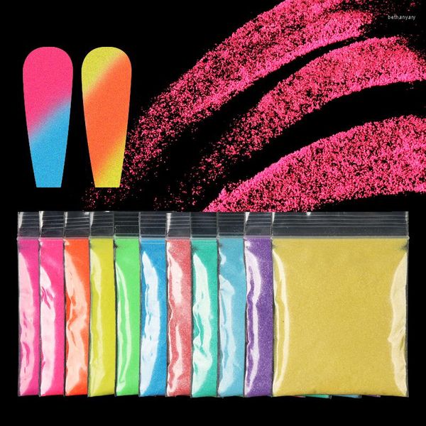 Nagelglitter 10g Neonpigmentpulver Fluoreszierender glänzender Chromstaub Buntes Manikürezubehör für DIY-Kunstdekorationen