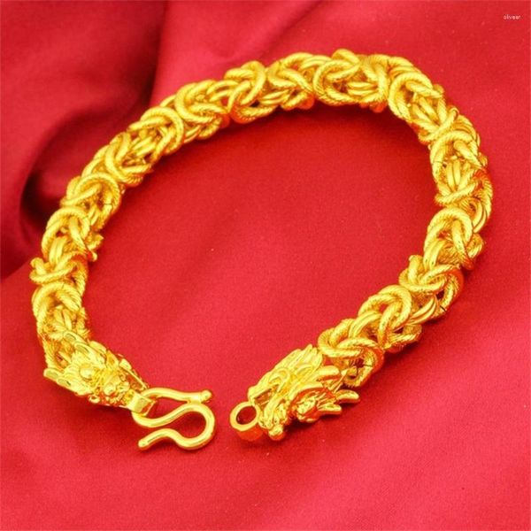 Link Armbänder Hip Hop Männer Armband Kette Gelbgold Gefüllt Solide Hübscher Männlicher Schmuck Mit Drachenkopf