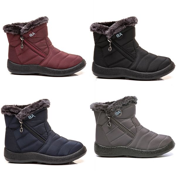 Damen-Schneestiefel, seitlicher Reißverschluss, Baumwolle, Damenschuhe, schwarz, rot, blau, grau, Winter-Outdoor-Sport-Turnschuhe