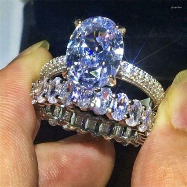 Küme halkaları 2023 oval değerli taş yüzüğü dört-pençe nişan kadın seti kadın bague femme kadın mücevher bijoux bijouterie