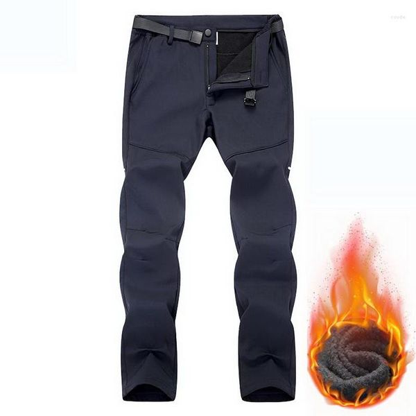 Pantaloni da uomo in pile spesso da trekking da uomo invernali da esterno Softshell caldo da uomo pantaloni da trekking riflettenti impermeabili da sci