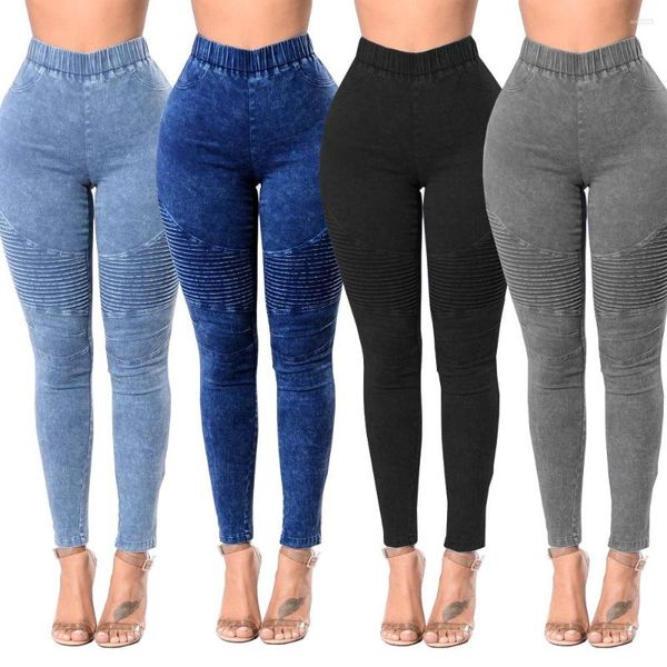 Jeans da donna 2023 Pantaloni alla moda e minimalisti con vita alta rugosa Glutei rialzati Gamba piccola multicolore Y2K