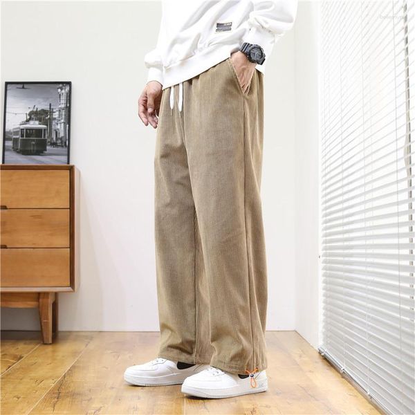 Pantaloni da uomo Harajuku Trend velluto a coste da uomo inverno gamba dritta allentata Y2k moda High Street sport spessi casual con coulisse alla caviglia