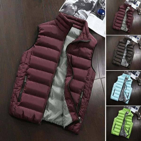 Coletes masculinos inverno quente colete elegante impermeável sem mangas jaqueta com zíper bolso design cor sólida inverno-pronto grosso