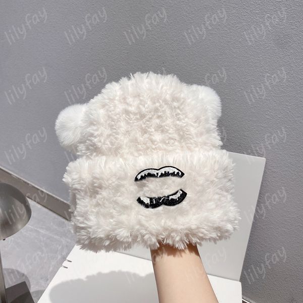 Designer Beanie invernale Simpatico orso stile orecchio Cappello da donna Furry Wool Bonnet Moda Autunno Cappelli Outdoor Travel Sport Casquette per uomo Nuovo -6