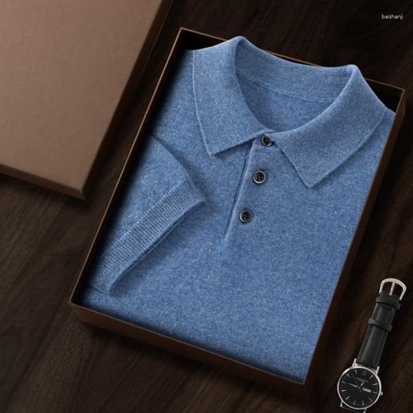 Suéter masculino Zocept Natural Cashmere Suéter de manga curta para masculino outono inverno polo-gola de malha pulôver homem tops roupas sólidas