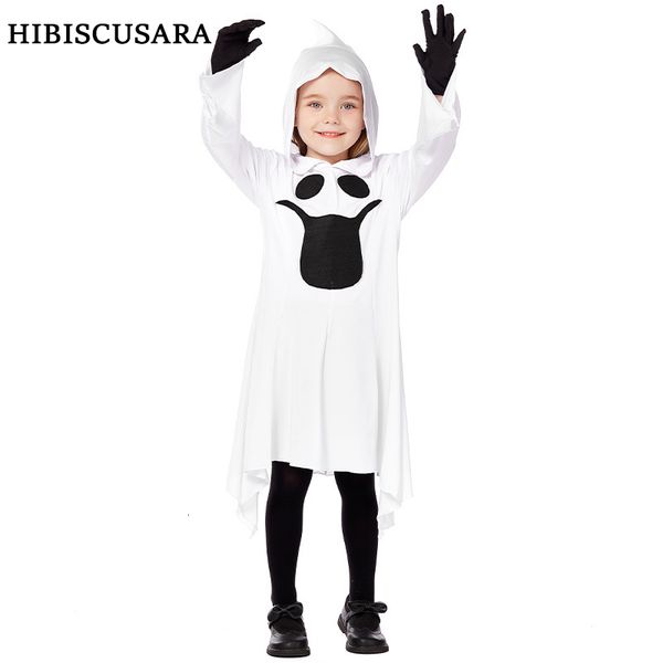 Vestidos da menina crianças bonito fantasma trajes de Halloween crianças Hallowmas roupas menino menina vestido branco manto cosplay truque ou tratar roupas 230906