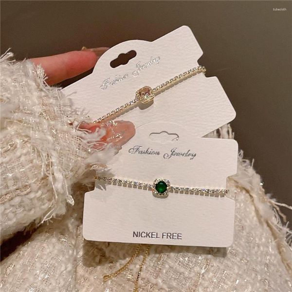 Sacchetti per gioielli Moissanite sintetica Diamante Bracciale estraibile rosa-verde Corda a mano Femmina
