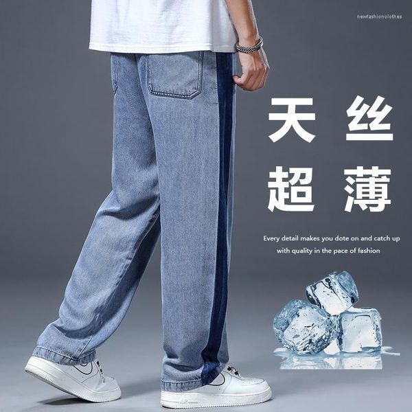 Männer Jeans Herbst Gerade Lose Dünne Mode Marke Lyocell Casual Breite Bein Hong Kong Stil Mop Hose