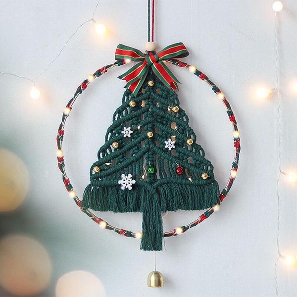 Tapeçarias macrame árvore de natal tapeçaria tapeçaria borlas sinos floco de neve mão tecido boho decoração para sala estar crianças presente