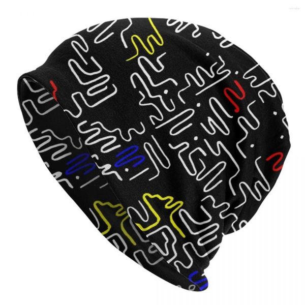 Berretti Divertenti Graffiti Nostalgici Cappelli a cuffia Street Cappello lavorato a maglia per uomo Donna Inverno caldo Haring Geometrica astratta Skullies Berretti Berretti