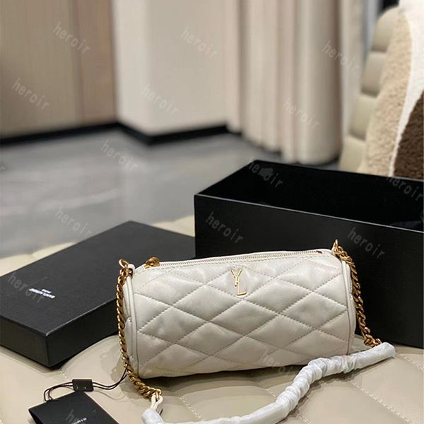 Moda çantaları sade mini tüp çanta kapitone kuzu derisi dekore edilmiş elmas-kaplı aşırı stiling ikonik deri zincir omuz askısı fermuarlı kapanma crossbody