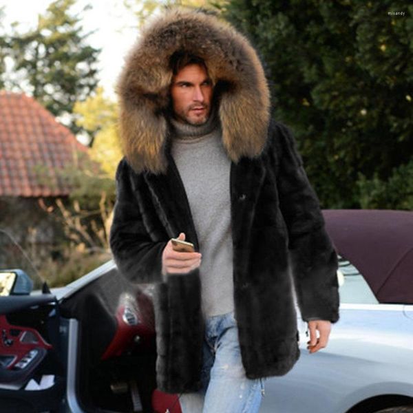 Casaco de pele falso masculino inverno velo engrossar casaco elegante leopardo com capuz jaqueta outwear camisola grossa masculina