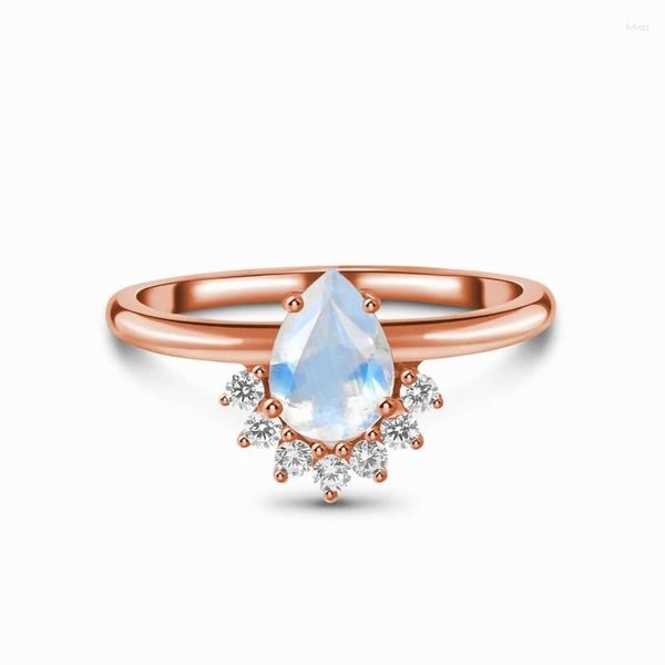 Anéis de casamento retro s925 prata esterlina rosa ouro moonstone invertido v micro zircão anel feminino nicho simples jóias de luxo