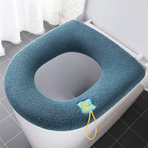 Toilettensitzbezüge, Polsterkissen, gestrickter Kragen, einfarbig, waschbar, verdickte Zwinge, universelles weiches Material