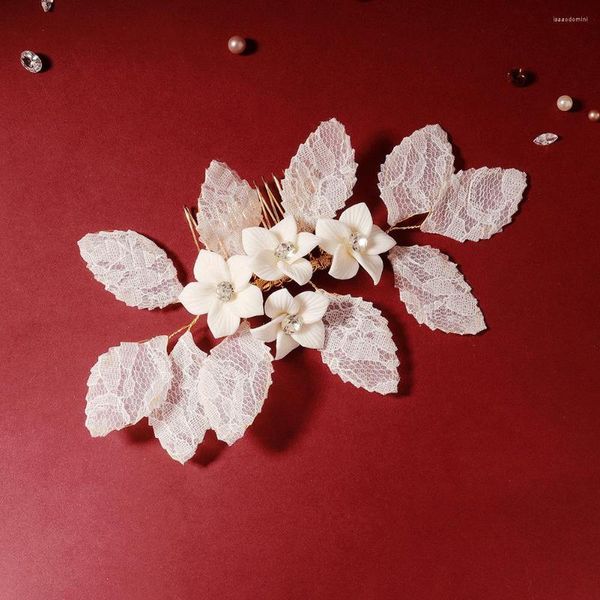 Grampos de cabelo nupcial casamento pente acessórios macio cerâmica flor placa laço pano cocar