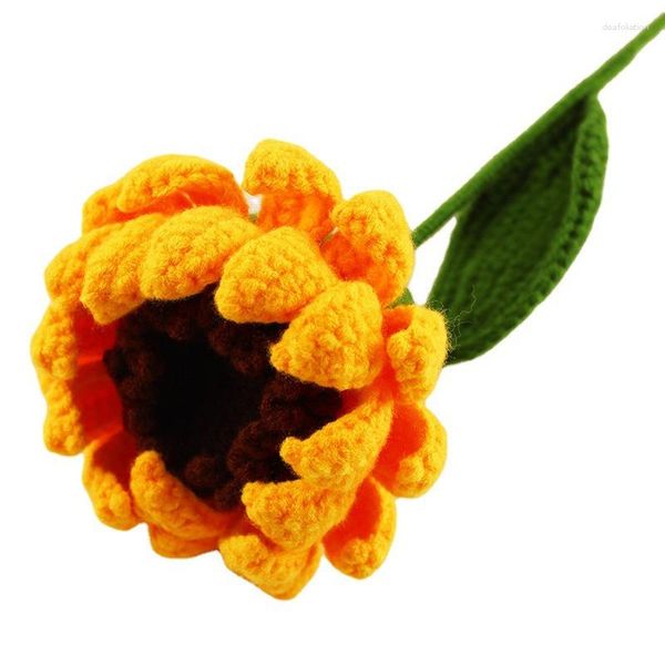 Fiori decorativi 3 rami Girasole multistrato lavorato a mano a maglia Fiore partecipativo per la decorazione domestica dell'anno del Ringraziamento