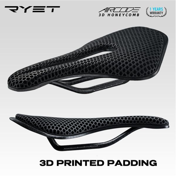 Велосипедные седла RYET Углеродное волокно 3D-печатное велосипедное седло Сверхлегкое полое удобное дышащее MTB горное дорожное велосипедное сиденье Детали велосипеда 230906