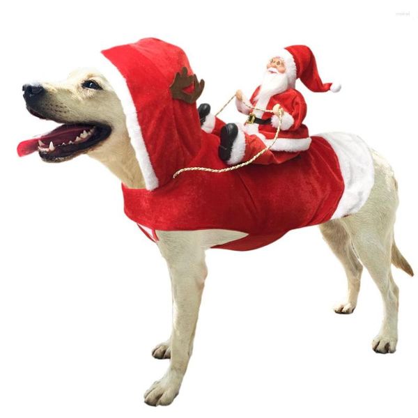 Abbigliamento per cani Costume natalizio creativo Divertente Babbo Natale che cavalca su un gatto domestico Vestito da festa Vestiti per vestirsi di Natale